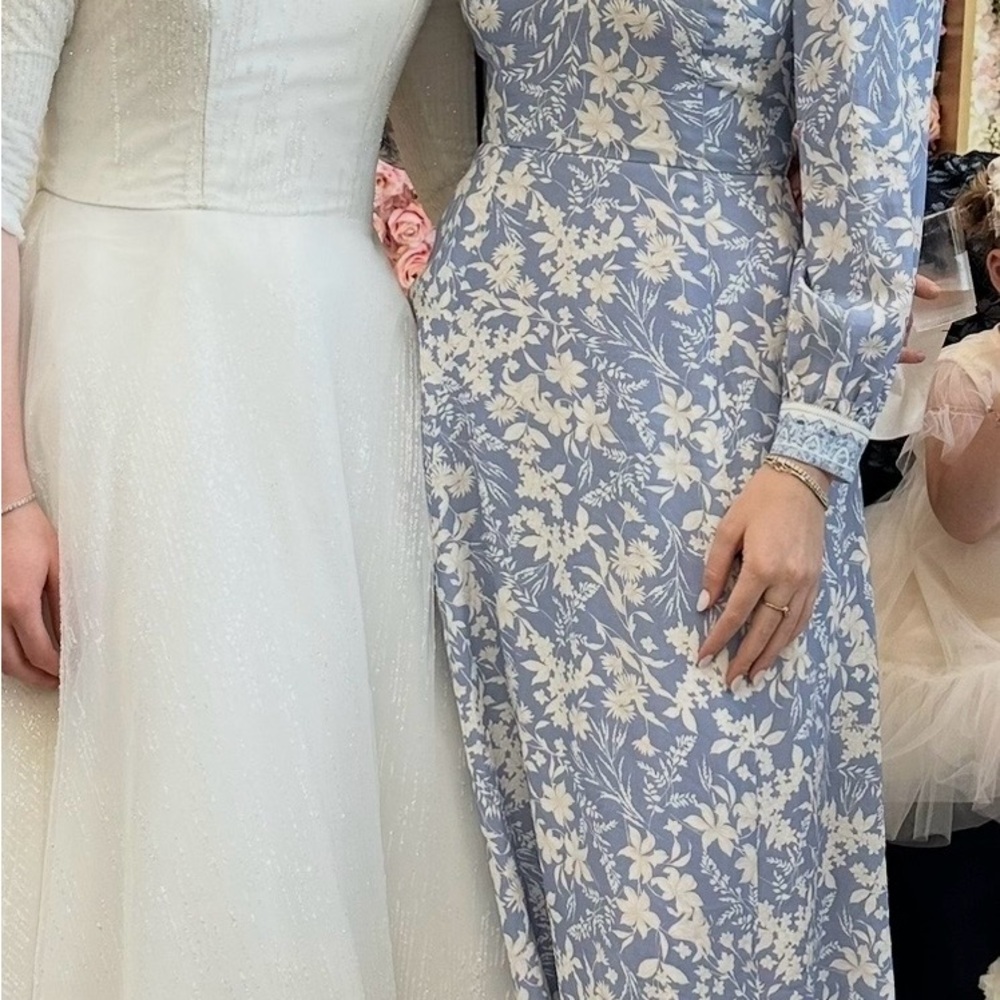 ANTONIO MELANI Blue and White Floral Long Sleeve Dress